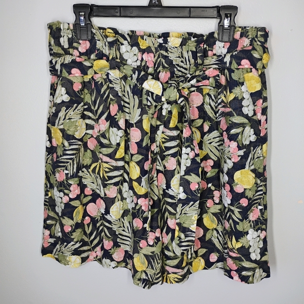 Christopher & Banks Strawberry Lemon Print Linen Blend Tie Waist Shorts Large‎